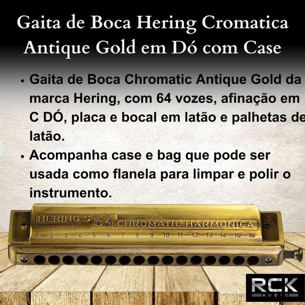 Imagem de Gaita de Boca Hering Cromatica Antique Gold em Dó com Case 5264C