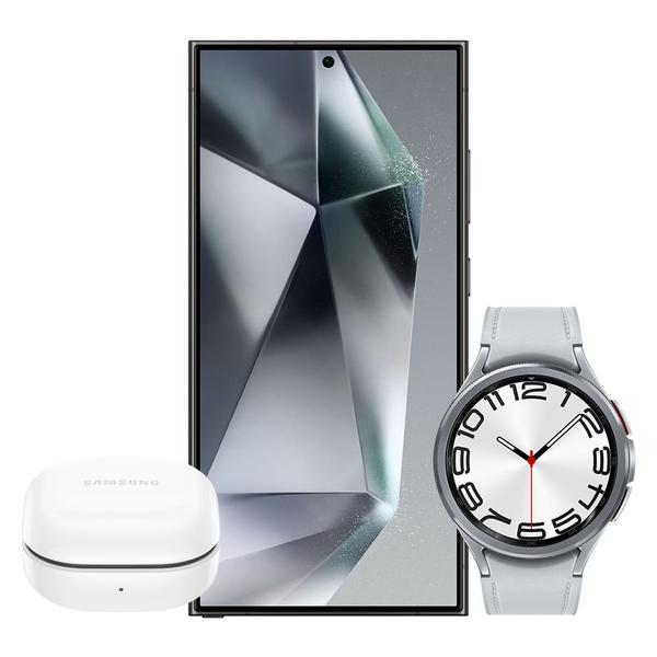 Imagem de Galaxy S24 Ultra  1TB - Preto + Galaxy Watch6 Classic LTE 47mm - Prata + Galaxy Buds FE - Grafite