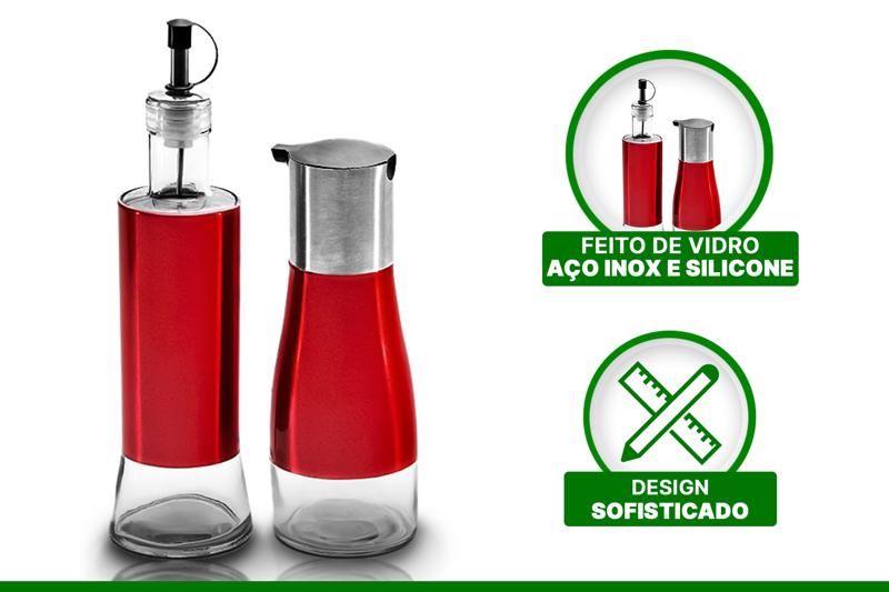 Imagem de Galheteiro 2 Peças Aço Inox Vermelho Kit Galheteiro 300ml