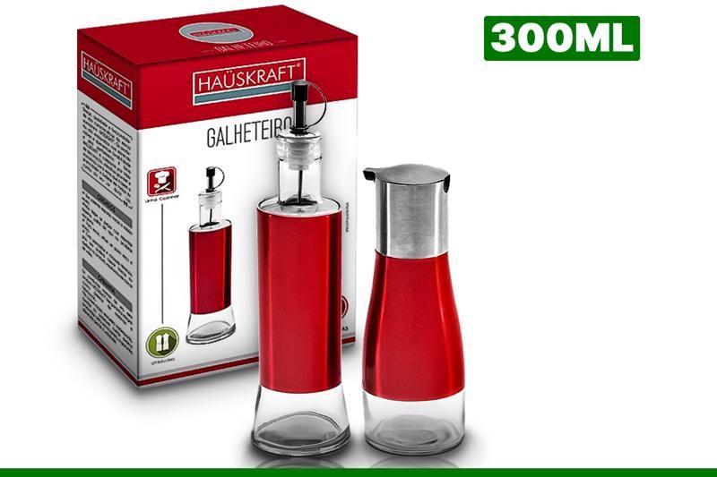 Imagem de Galheteiro 2 Peças Aço Inox Vermelho Kit Galheteiro 300ml