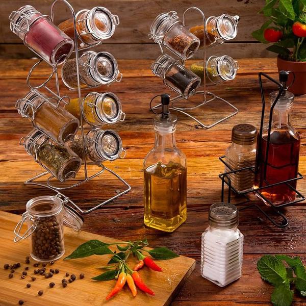 Galheteiro 4 Pçs Vidro Lyor Suporte De Metal 200Ml/80Ml - 7088 Imagem de Galheteiro 4 Pçs Vidro Lyor Suporte De Metal 200Ml/80Ml - 7088