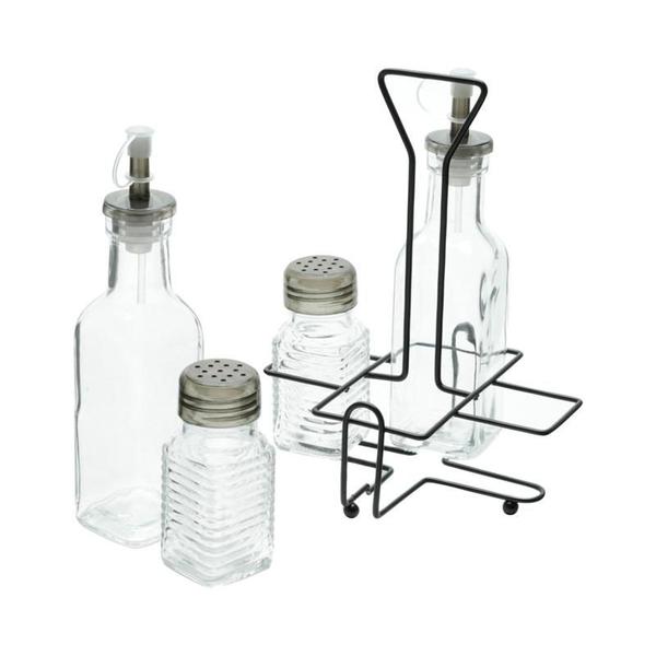 Galheteiro 4 Pçs Vidro Lyor Suporte De Metal 200Ml/80Ml - 7088 Imagem de Galheteiro 4 Pçs Vidro Lyor Suporte De Metal 200Ml/80Ml - 7088