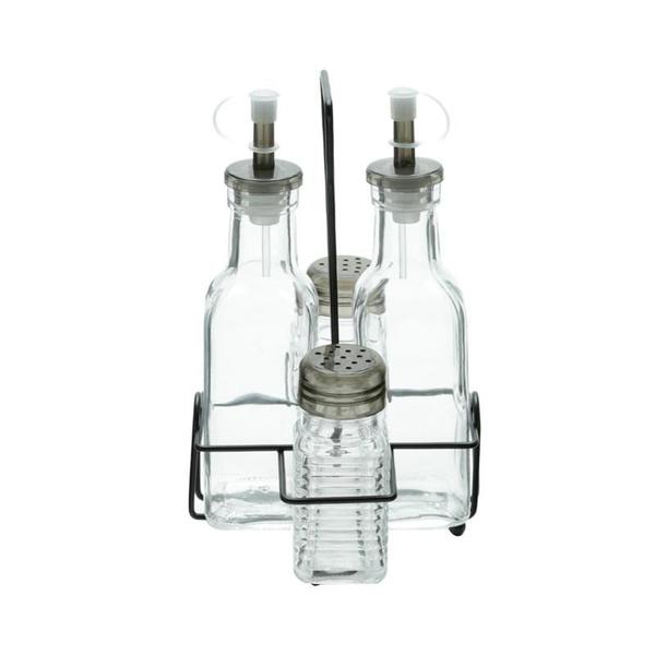 Galheteiro 4 Pçs Vidro Lyor Suporte De Metal 200Ml/80Ml - 7088 Imagem de Galheteiro 4 Pçs Vidro Lyor Suporte De Metal 200Ml/80Ml - 7088