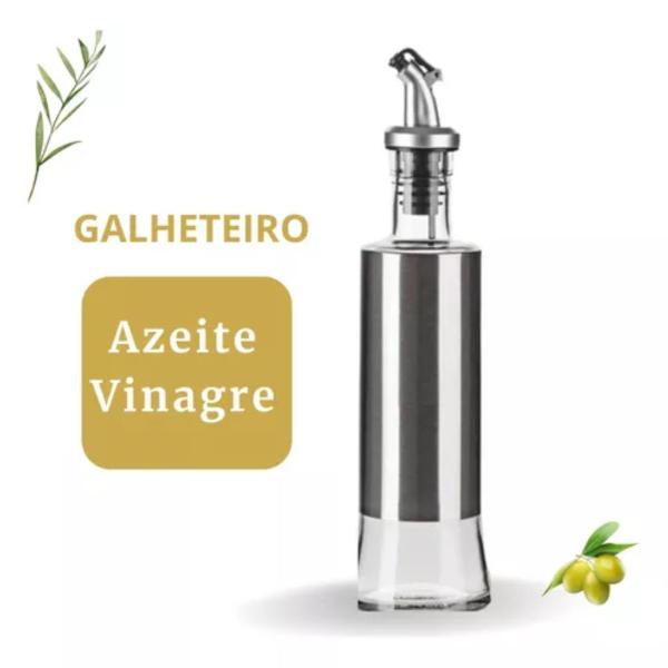 Imagem de Galheteiro Bico Dosador Azeite Vinagre Vidro 300 Ml Inox