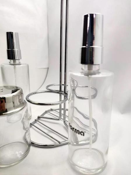 Imagem de Galheteiro De Vidro Spray Base Inox Kit Saleiro Vinagre Azeite Galheta Vinagreiro Azeiteiro Conjunto Temperar Salada