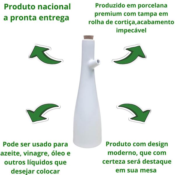 Imagem de Galheteiro Garrafa Porcelana Premium Para Azeite Óleo Vinagre 300ml