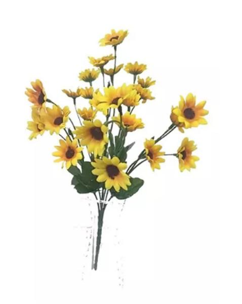 Imagem de Galho Buquê Com 22 Mini Girassol Flor Artificial Arranjo Decoração, 30 CM