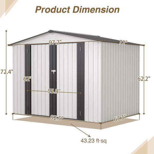 Imagem de Galpão de armazenamento externo Goohome de 6 x 8 pés de metal com portas com fechadura