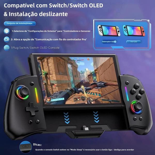 Imagem de Gamepad Ergonômico para Nintendo Switch OLED - com Luz LED, Giroscópio de 6 Eixos