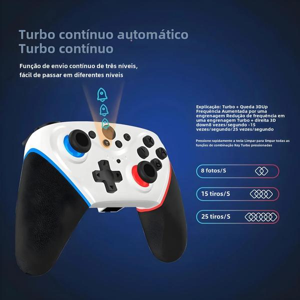 Imagem de Gamepad Sem Fio para Nintendo Switch - Lite, OLED, Multiplataforma - Função Turbo