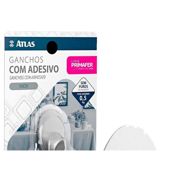 Imagem de Gancho Adesivo Atlas Primafer Inox 0,5Kg Com 3 Pecas - Pr2591