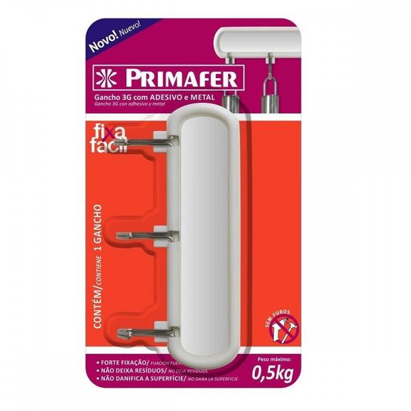 Imagem de Gancho Adesivo Primafer Branco Plastico/Metal 0,3 Kg 1Peca Com 3 Ganchos  Pr2563