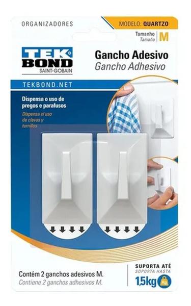 Imagem de Gancho Adesivo Quartzo M Suporta Até 1,5kg Branco Tek Bond