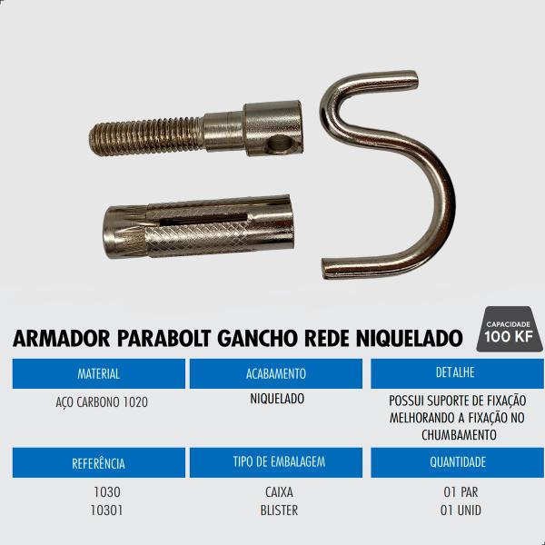 Imagem de Gancho Armador Para Rede Cadeira De Balanço Descanço Teto Suporte Reforçado Aço Inox 304 Niquelado Concreto