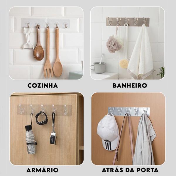 Gancho Autocolante Transparente Com 5 Ganchos Multifuncional Cozinha Banheiro Lavanderia - Art House Imagem de Gancho Autocolante Transparente Com 5 Ganchos Multifuncional Cozinha Banheiro Lavanderia