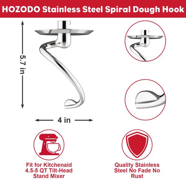 Gancho de massa em espiral para batedeira KitchenAid 4.5-5 QT - HOZODO Imagem de Gancho de massa em espiral para batedeira KitchenAid 4.5-5 QT