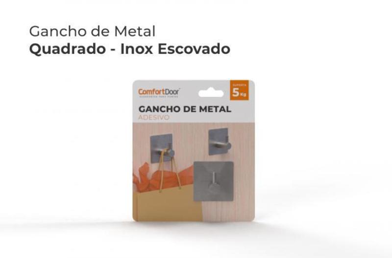 Imagem de Gancho de Metal - Inox Quadrado - ComfortDoor