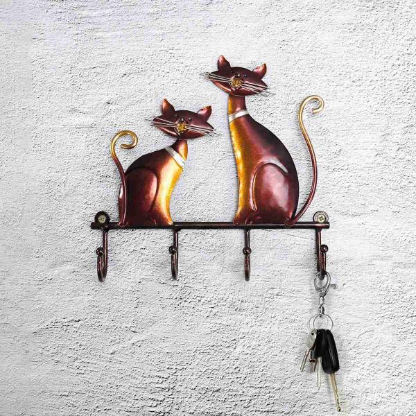 Imagem de Gancho de parede Porta-chaves Cat Sculpture Brown Iron Wokex