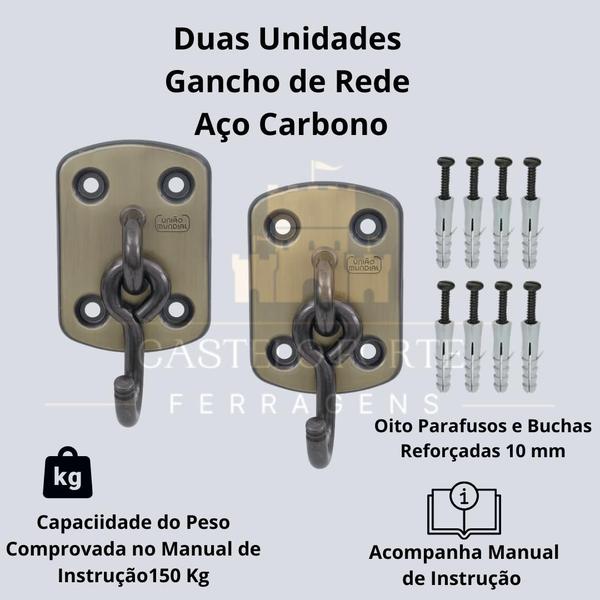 Imagem de Gancho De Rede De Parafusar Aço Carbono Oxidado União Mundial 2 Unidades