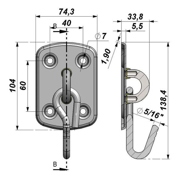 Imagem de Gancho de Rede Forte 150kg Par Aço Inox 304 União Mundial