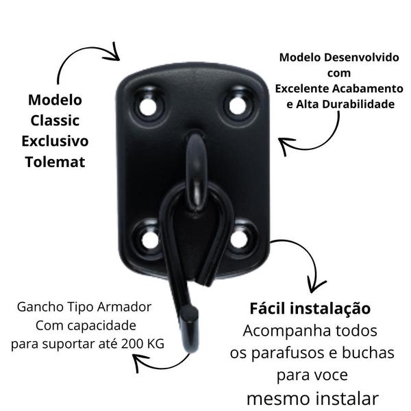 Imagem de Gancho De Rede, Reforçado Silencioso, Modelo Classic,Preto,200Kg