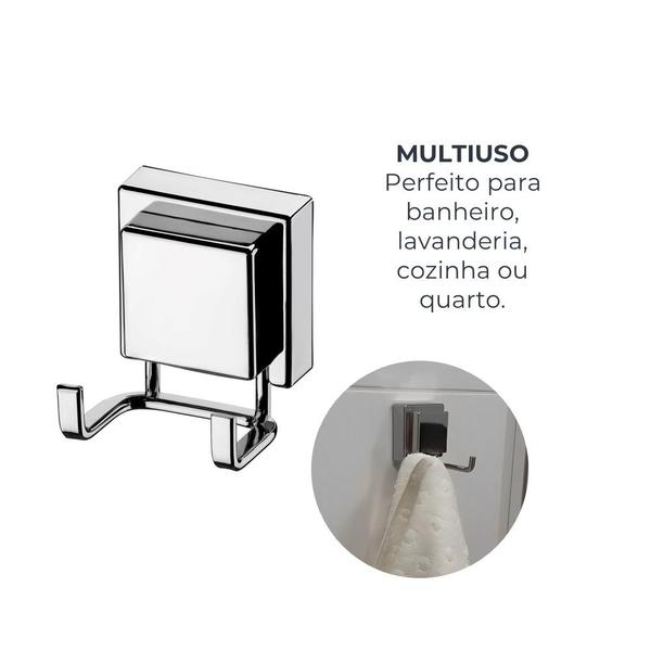 Imagem de Gancho Duplo com Ventosa Multiuso para Banheiro Lavanderia Cozinha Prata Future