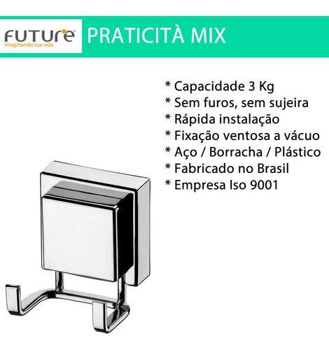 Imagem de Gancho Duplo Multiuso Porta Toalha Ventosa Cromado Future