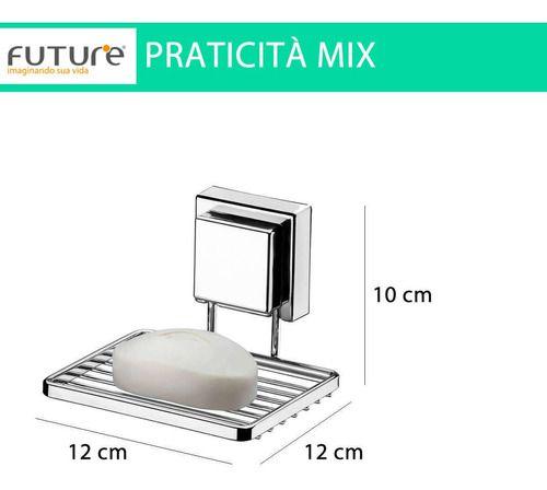 Imagem de Gancho Duplo Porta Toalha +saboneteira Ventosa Vácuo Future