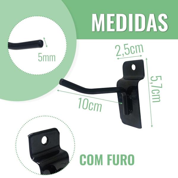 Imagem de Gancho Expositor 10cm Preto para Painel Canaletado 30 Unidades