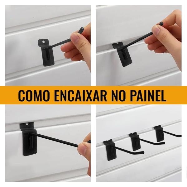 Imagem de Gancho Expositor 10cm Preto para Painel Canaletado 30 Unidades