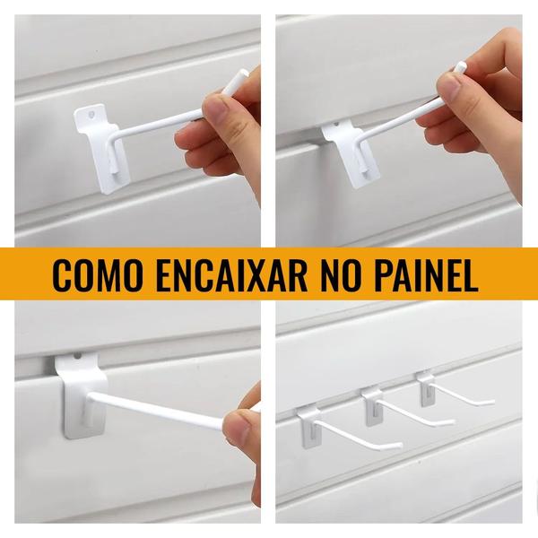 Imagem de Gancho Expositor 15cm Branco para Painel Canaletado 50 Unidades