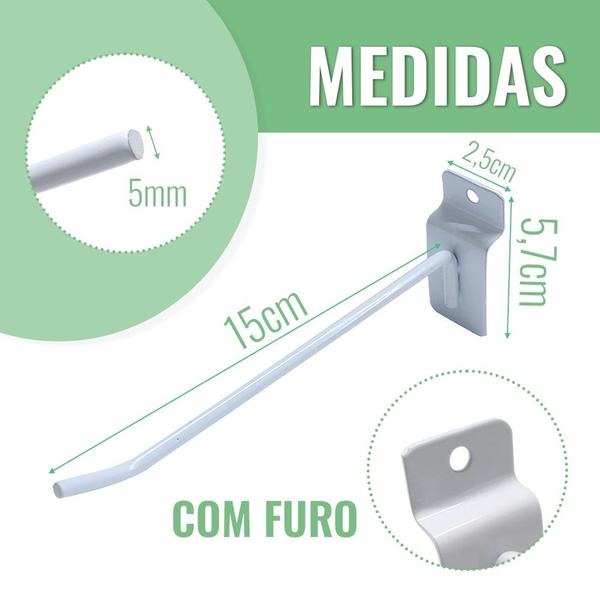 Imagem de Gancho Expositor 15cm Branco para Painel Canaletado 50 Unidades