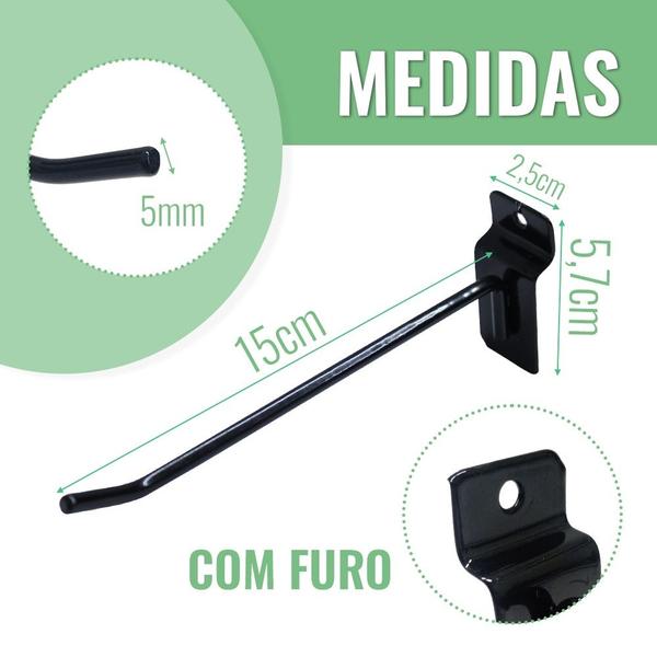 Imagem de Gancho Expositor 15cm Preto para Painel Canaletado 50 Unidades