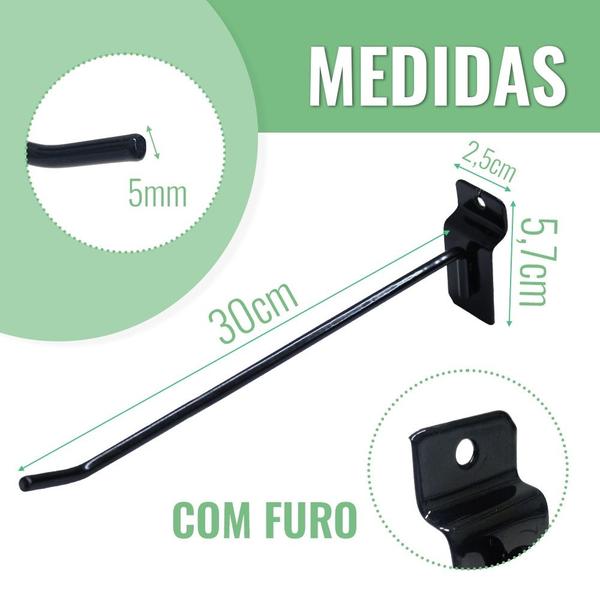 Imagem de Gancho Expositor 30cm Preto para Painel Canaletado 30 Unidades