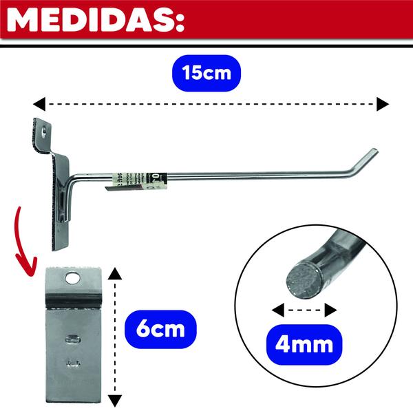 Imagem de Gancho Expositor Organizador Painel Canaletado 4mmX15 Reforçado