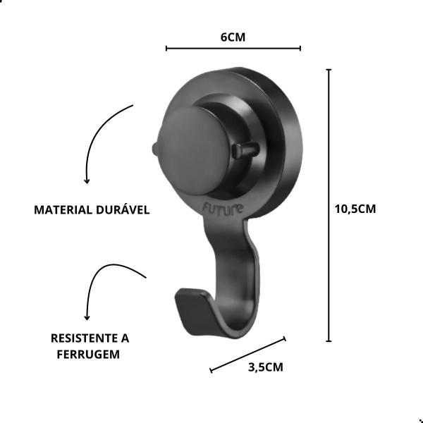 Imagem de Gancho Multiuso Com Ventosa Preto Fosco Future