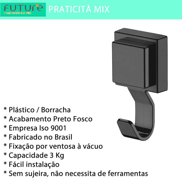 Imagem de Gancho Multiuso Plástico Com Ventosa Forte Preto Future