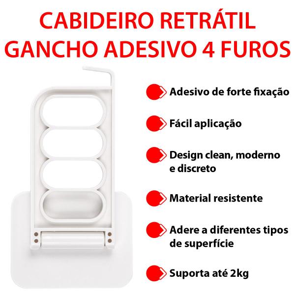 Imagem de Gancho para Lavanderia Cabideiro Retrátil Suporta Até 2kg c/ 4 furos para Pendurar