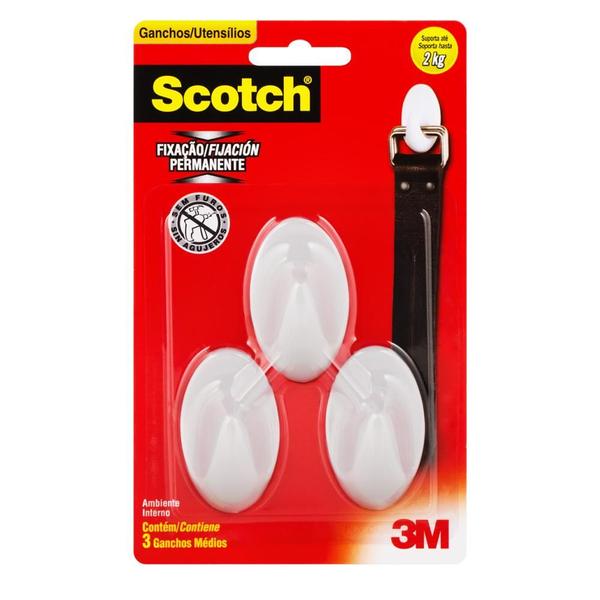 Imagem de Gancho Scotch Tamanho Médio Branco 3m c/ 03 und