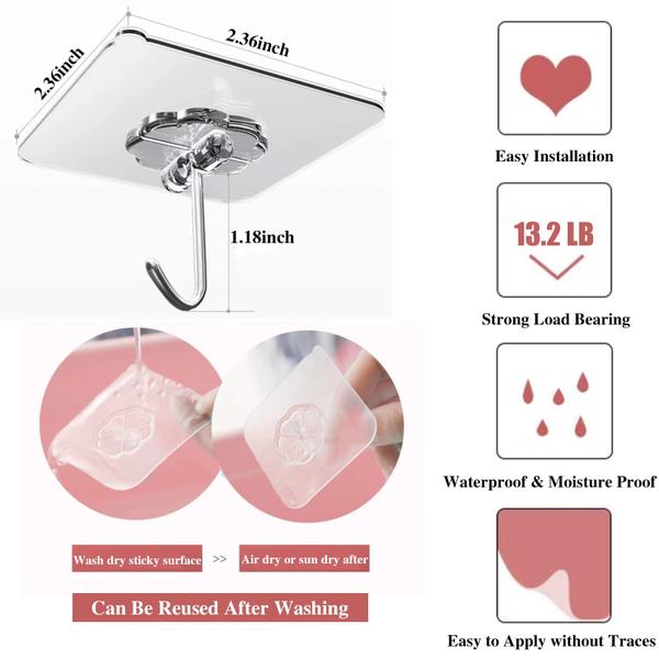 Ganchos adesivos DDMY transparentes reutilizáveis 6 kg à prova d'água 24P Imagem de Ganchos adesivos DDMY transparentes reutilizáveis 6 kg à prova d'água 24P