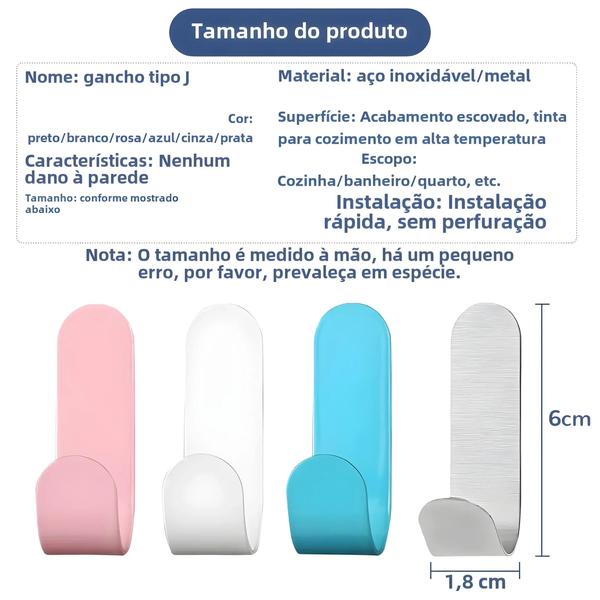 Imagem de Ganchos Autoadesivos de Aço Inoxidável à Prova D'Água - Kit com 5 Peças para Chaves e Toalhas