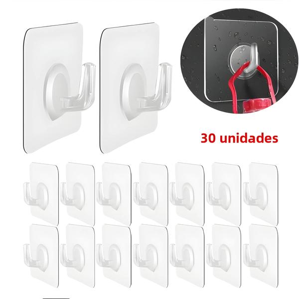 Imagem de Ganchos Autoadesivos Transparentes - Cabides Fortes para Cozinha, Banheiro e Porta