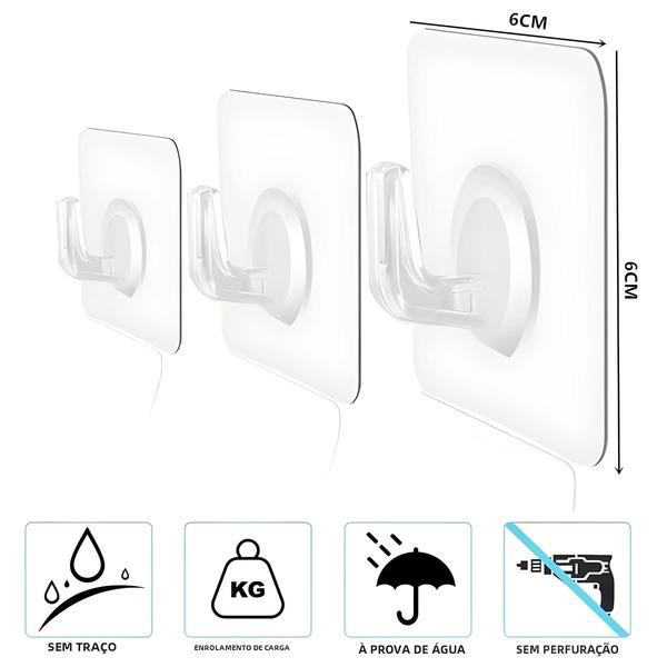 Imagem de Ganchos Autoadesivos Transparentes - Cabides Fortes para Cozinha, Banheiro e Porta