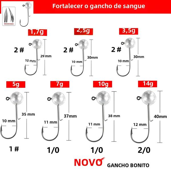 Imagem de Ganchos de Cabeça Grande para Pesca de Minhoca (1g-20g) - Haste Longa e Bola Redonda Sem Ervas Daninhas