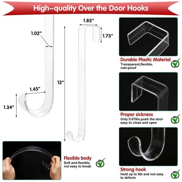 Imagem de Ganchos de coroa UMIHHONZ de 30 cm para porta frontal, pacote com 2 unidades transparentes