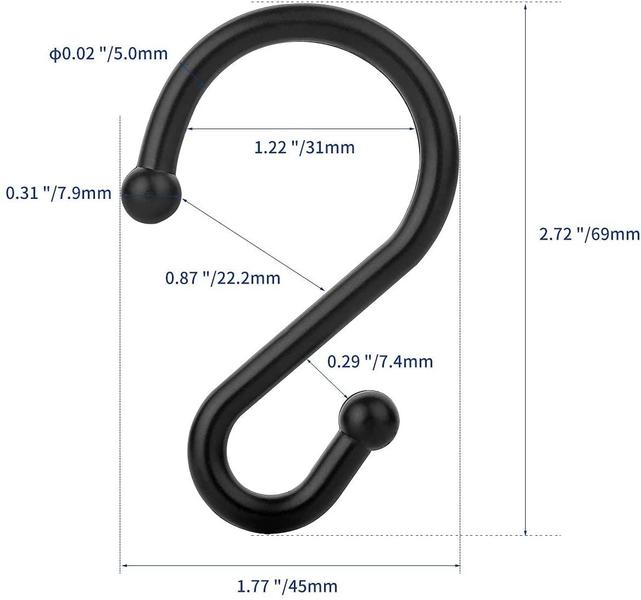 Imagem de Ganchos de cortina de chuveiro metálico, conjunto de 12 anéis, cabides de ganchos em forma de gancho s resistentes à ferrugem para cortinas de chuveiro, utensílios de cozinha, roupas, toalhas, etc. (Preto)