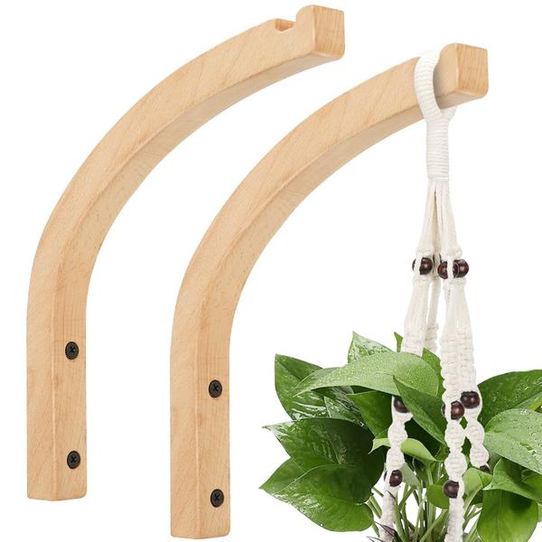 Imagem de Ganchos de parede Perfin Wooden Plant Hangers Indoor 20 cm, pacote com 2