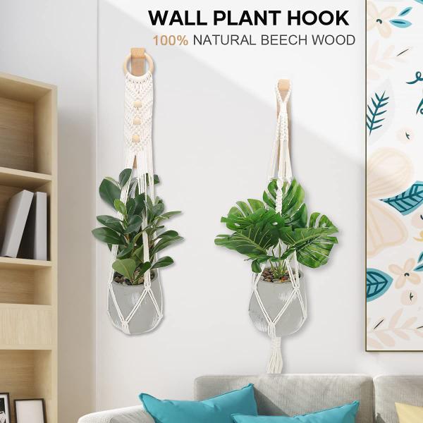 Imagem de Ganchos de parede Perfin Wooden Plant Hangers Indoor 20 cm, pacote com 2