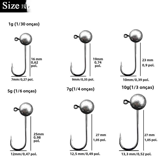 Imagem de Ganchos De Pesca Com Cabeça De Gabarito, Pesos Variados, 10 Peças, Bola Redonda, Anzol Macio,