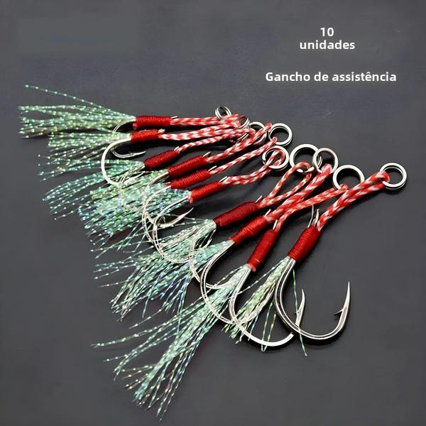 Imagem de Ganchos De Pesca De Jigging Lento De Aço De Alto Carbono 10 Peças Farpado Único Gabarito Auxiliar